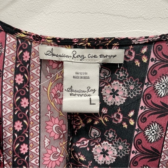 American Rag Belted Floral Button Front Fit & Flare Dress Bell Sleeve Large - Picture 4 of 8